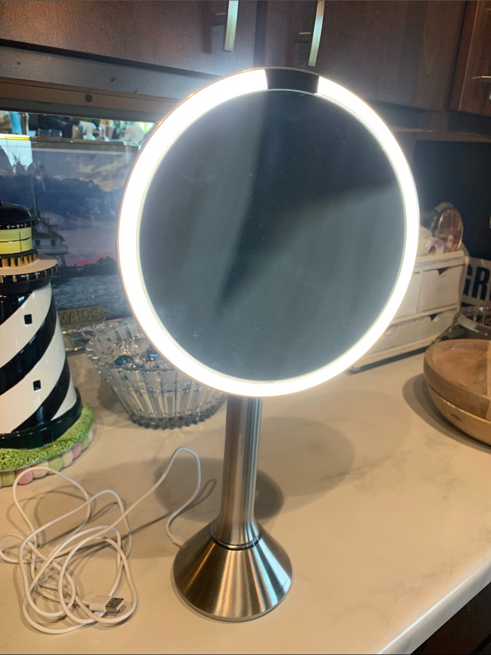 SimpleHuman Sensor Lighted Mirror 8" 5XMagnify Rechargeable Cordless new battery